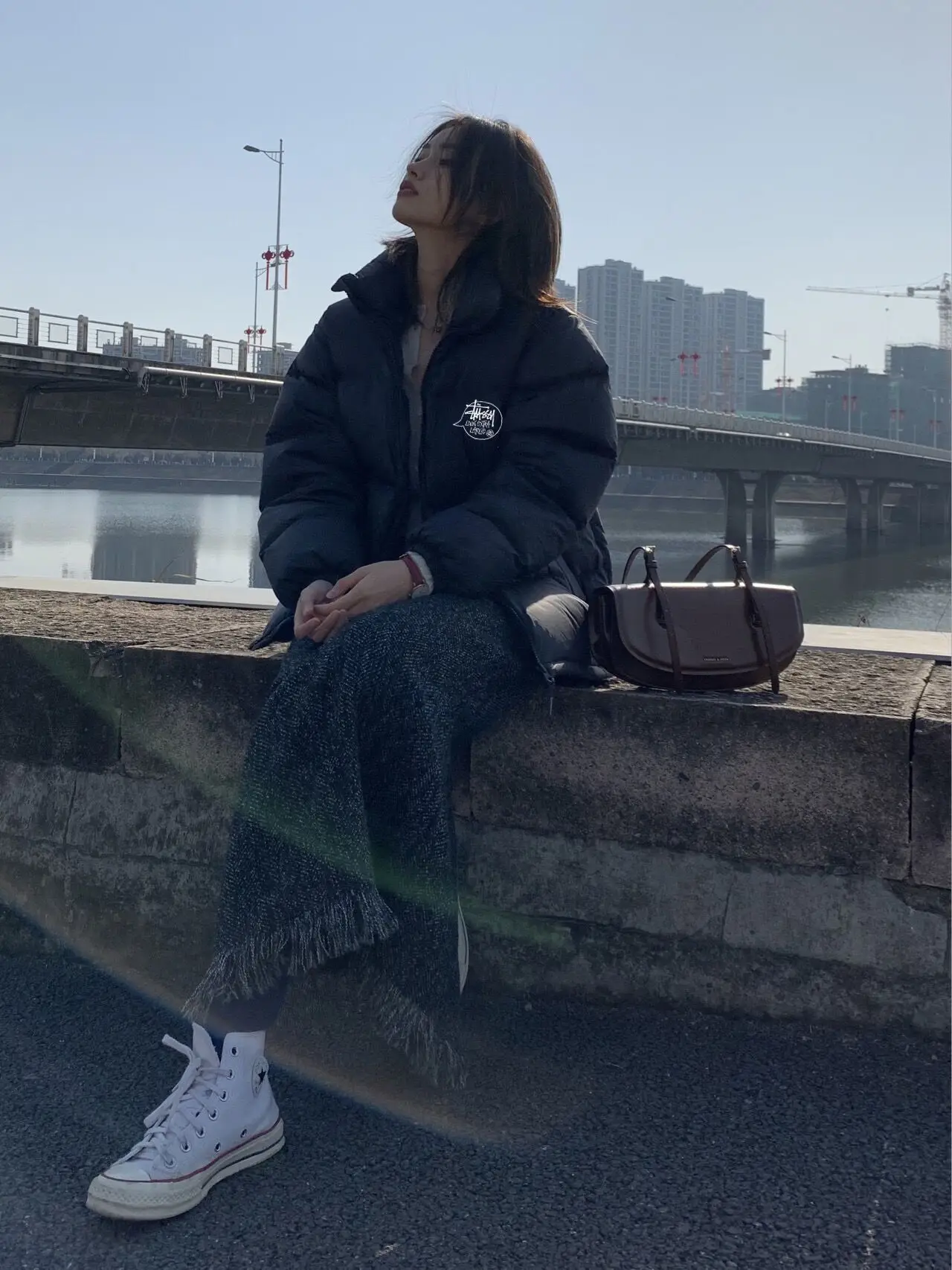 Stusey Зимняя свободная толстая куртка с двойной молнией пушистая теплая