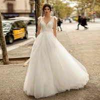 a line v neck hy308 wedding dress for women sleeveless floor length luxury elegant princess bridal gowns vestidos de novia