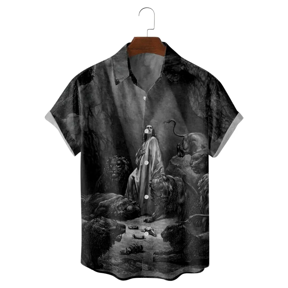 

2022 Daniel print shirt in the den of lions, summer fashion casual american street american beach style, men's vintage shirt