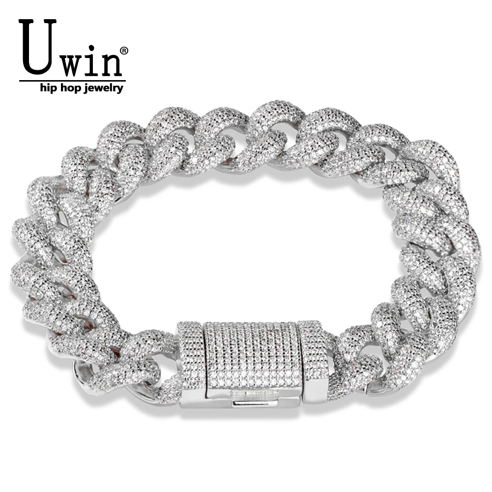 

Uwin 14mm Cuban Link Bracelet Full Iced Out Cubic Zircon Rope Chain Necklace Fashion Personalise HipHop CZ Jewelry For Men Women
