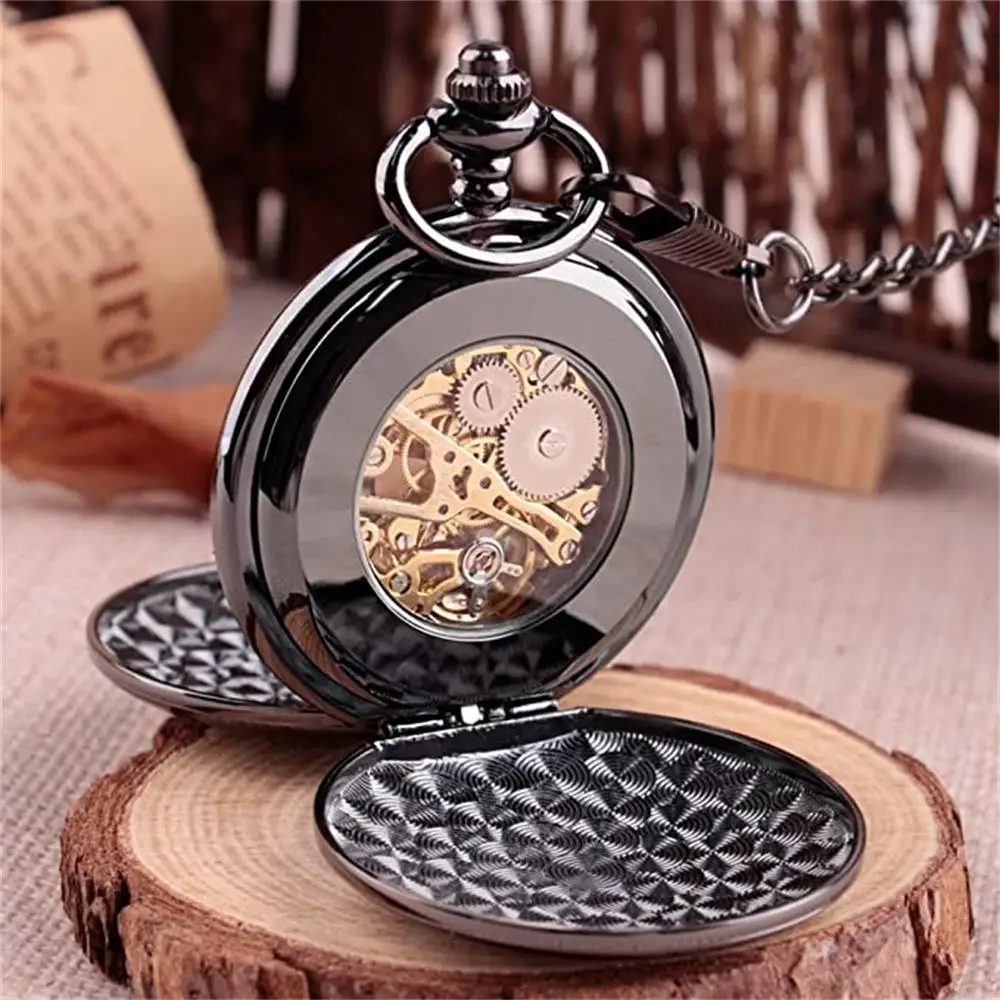 Luxury Mens Business Pocket Watches Casual Fashion Mechacnical Hand-winding Fob Watch Pendant Male Best Gift