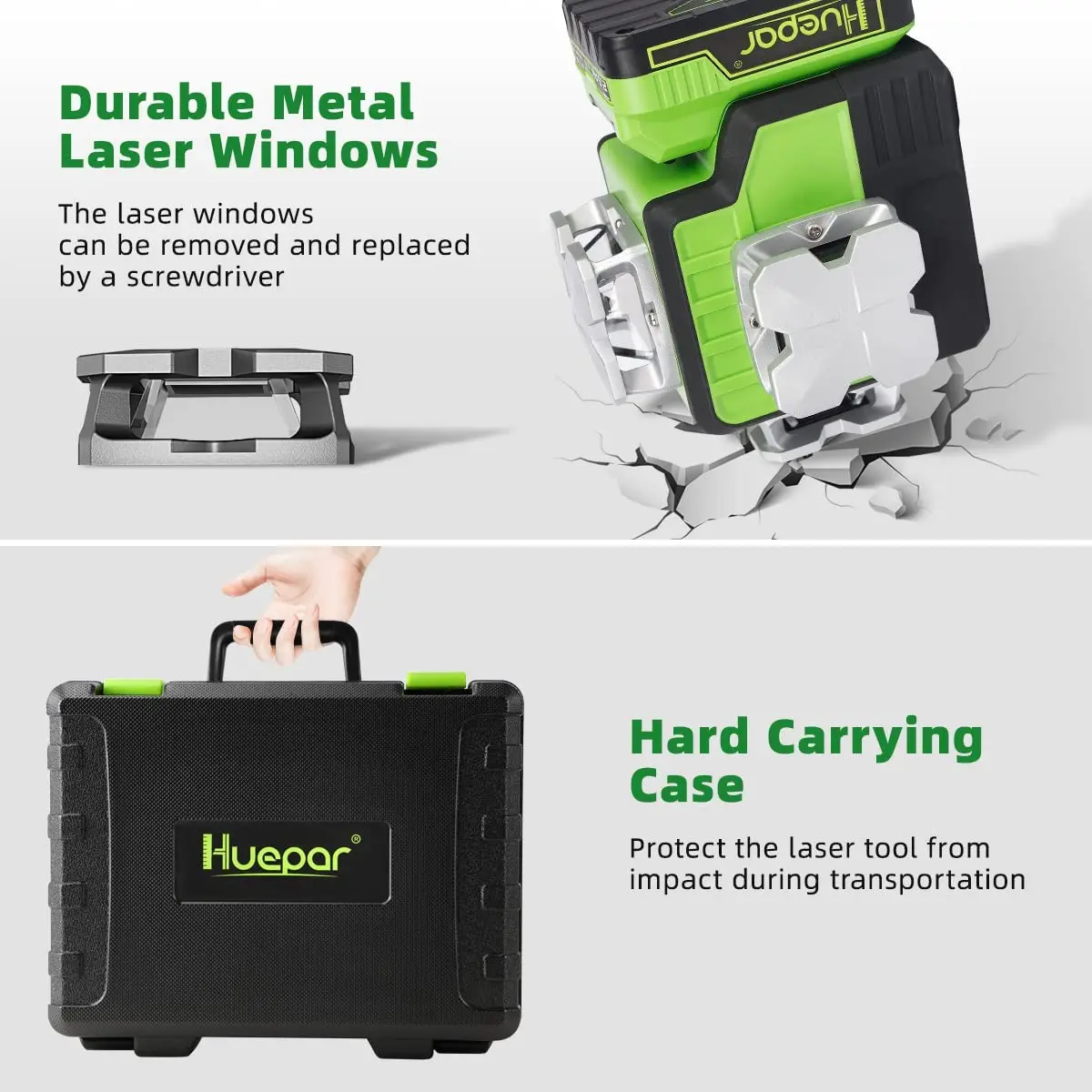 Huepar 3D Cross Line Лазерный уровень На открытом воздухе Самовыравнивающийся с Bluetooth и