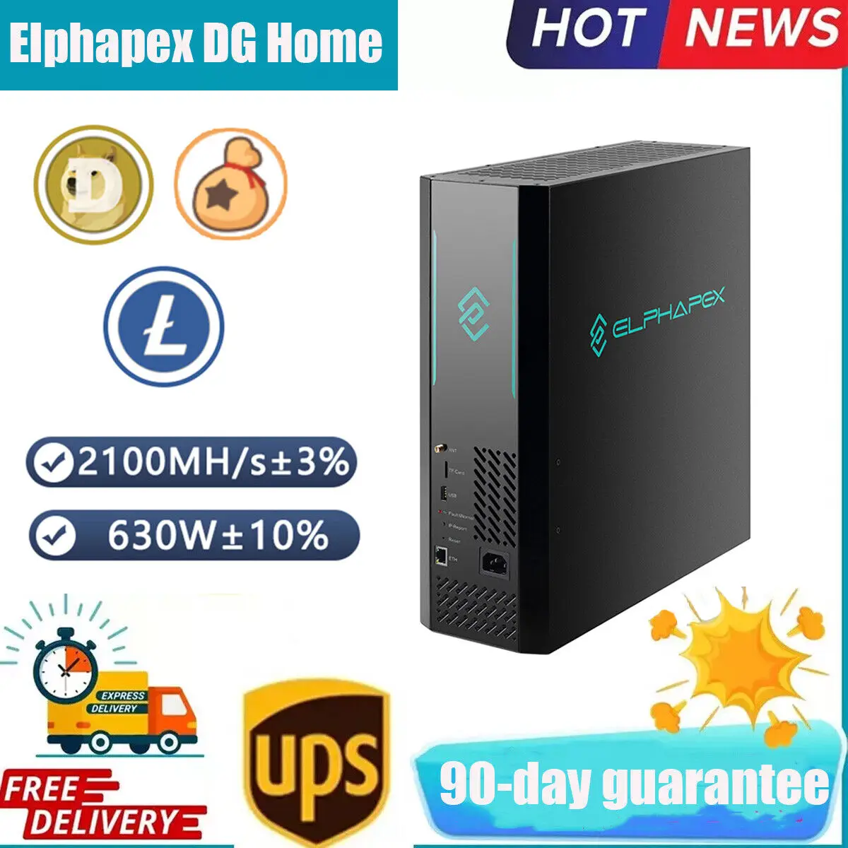 КУПИТЬ 2 ПОЛУЧИ 1 БЕСПЛАТНО ElphaPex DG Home 2100 МГц/с 630 Вт LTC/Doge монетный майнер - домашний
