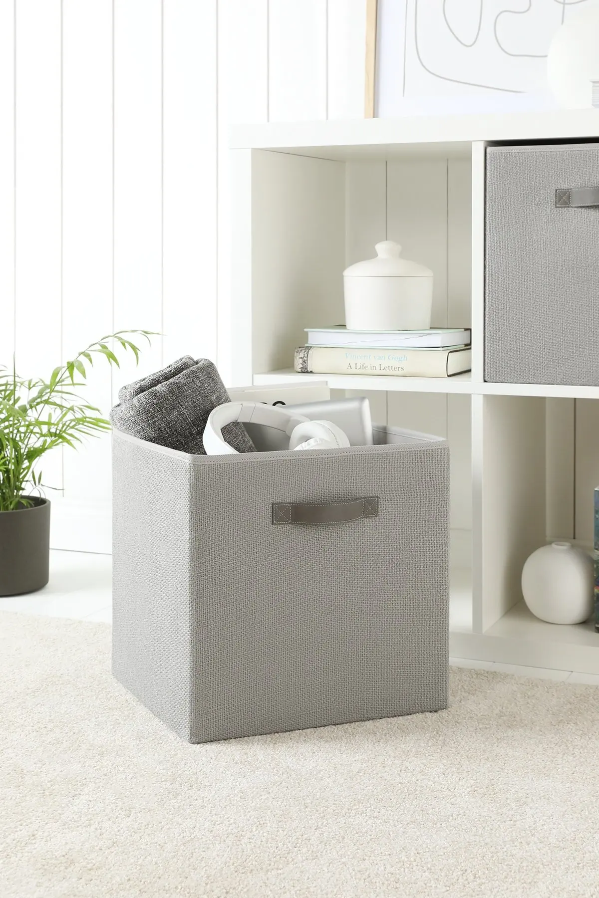 

2022 new washable cotton linen fabric folding CD storage box collapsible bins toys organizer lidless storage laundry basket