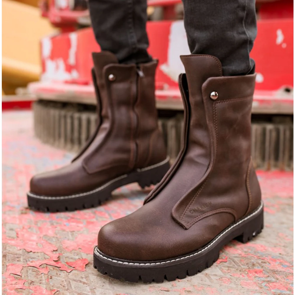 Men's Boots Brown Winter Season Slip On Fashion Outdoor Shoes High Super Quality Comfortable Italian Male Style New White Sewing Outsole Flexible Snow Big Sizes Warm Sneakers Ankle Basic Desert Footwear 27