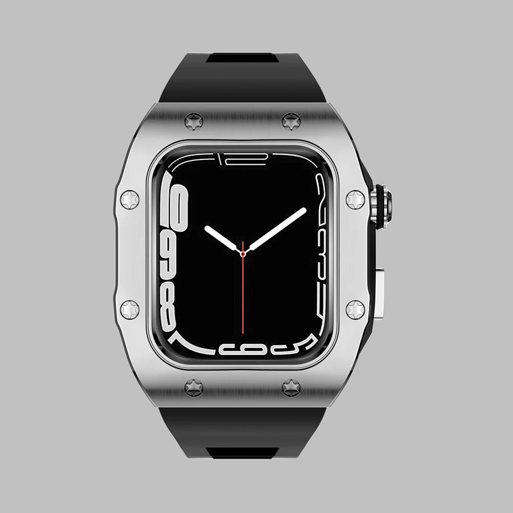 Stainless Case Strap Accessories For iWatch Series 8 7 6 5 4 SE  For Apple Watch 45MM 44mm Luxury Metal Protection Retrofit Kit