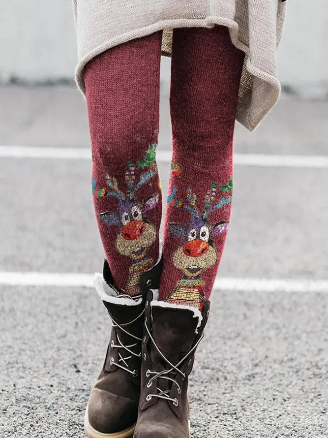 

Ladies Fashion Brushed Print Slim Fit Slim Boots Pants Casual Street Leggings