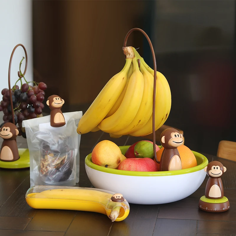 Joie Monkey Series Banana Tree Hook Hanger Fruit Holder Bag Clip Timer Whisk Kitchen Gadget Kitchen Storage Organizer Home Decor