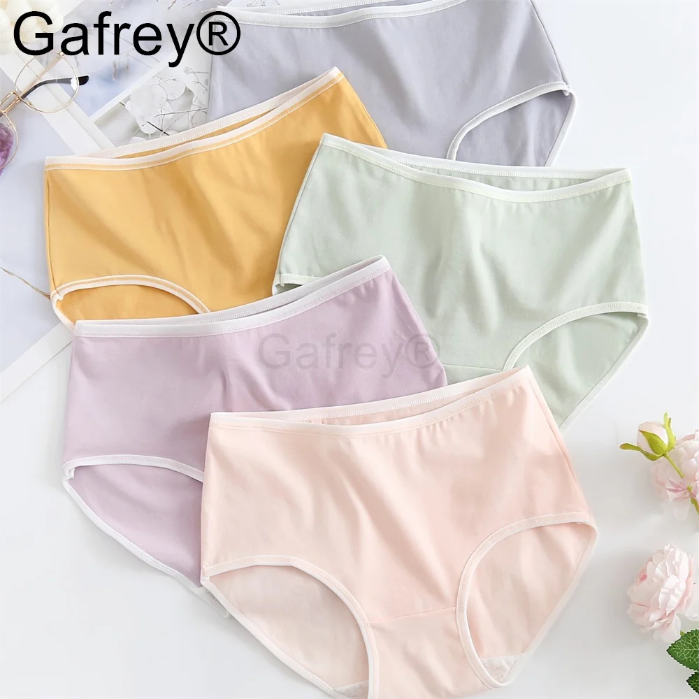 

5 Pcs Simple Cotton Panties, Comfy Breathable Mid-Rise Stretch Briefs Women's Panties Woman Underwear Soild Female Lingerie