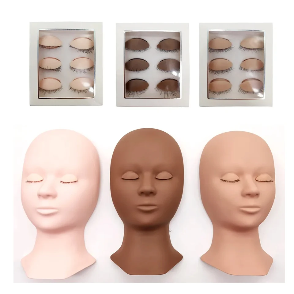 Eyelash Extension Silicone Mannequin Model Head With Removable Replacement Eyelids Training Lashes Pad Kit Training Tools