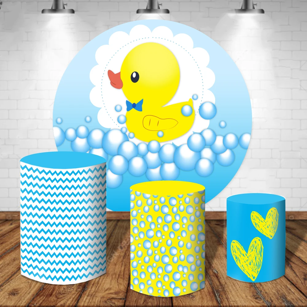 

Little Yellow Duck Round Cover Background Backdrop Paty Decoration Cylinder Plinth Column Table Covers Baby Shower Photography