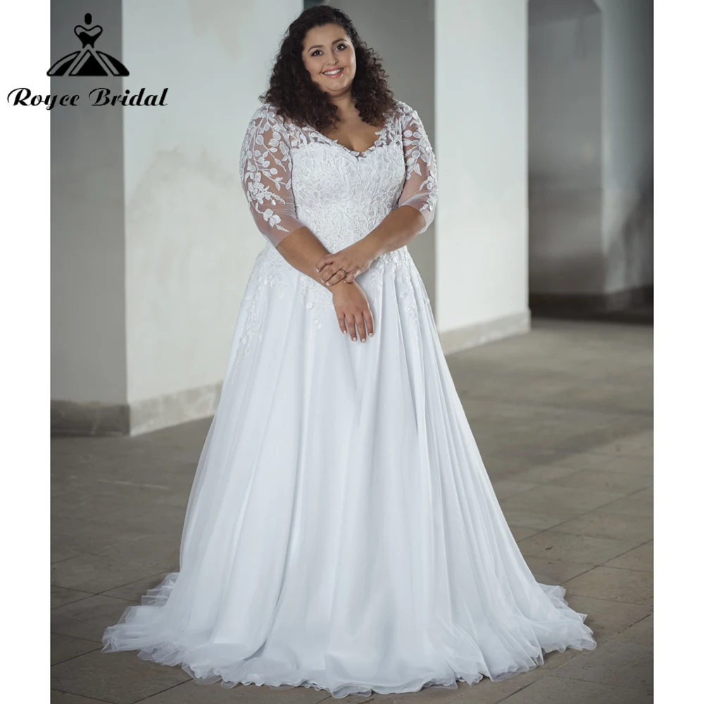 

Женское свадебное платье с V-образным вырезом, рукавом 3/4