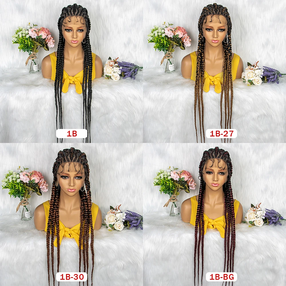 2022 New Braided Wigs Synthetic Full Lace Wig Braided Wigs For Black Women 36 Inches Braiding Hair Knotless Box Braids Wigs