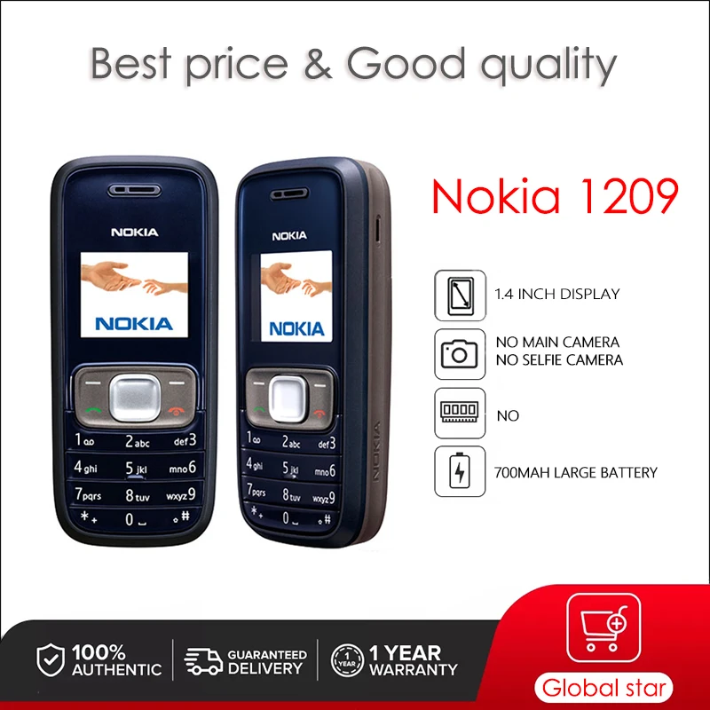 

Оригинальный мобильный телефон Nokia 1209, 1,4 дюйма, 700 мАч, бесплатная доставка, высокое качество
