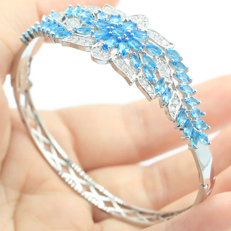 

Свадебный браслет SheCrown из серебра 2021 пробы, 15x15 мм, 13 мм, насыщенный Синий Аквамарин с белым кубическим цирконием, 7,5-8,5 дюйма