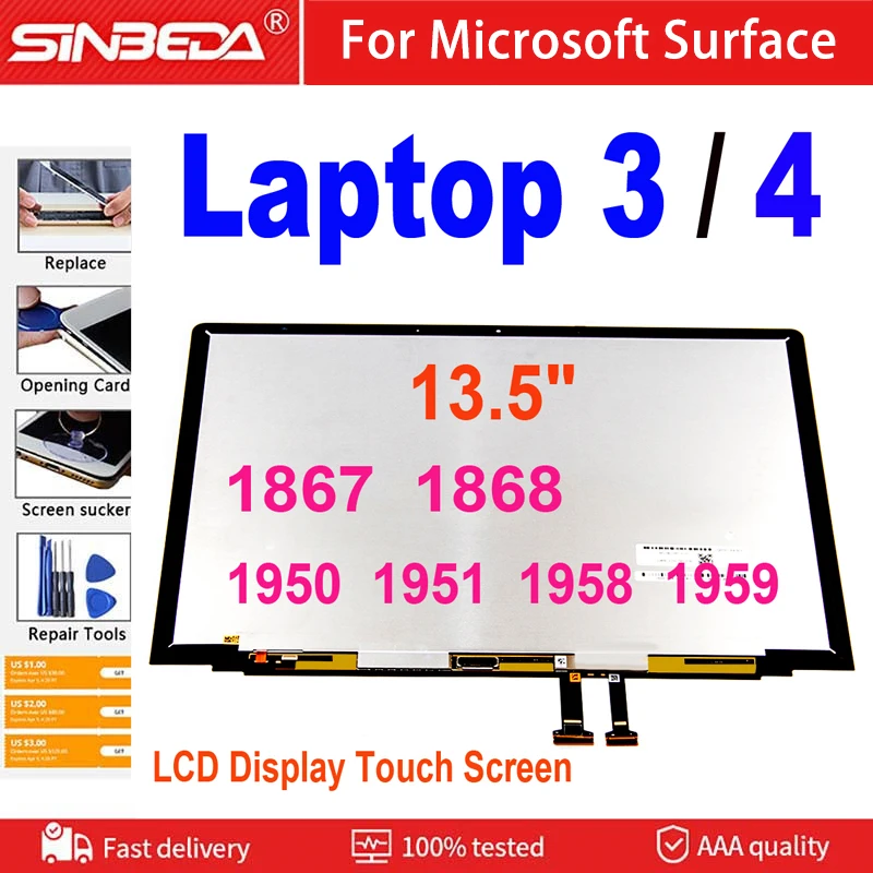 

AAA + 13,5 "для Microsoft Surface Laptop 3 1867 1868 ЖК-дисплей кодирующий преобразователь сенсорного экрана в сборе для поверхностного ноутбука 4 1958 LCD