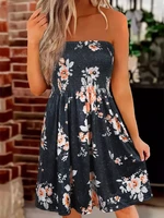 floral print strapless dress elastic chest wrap bodycon sexy dress summer fashion off shoulder dress for women