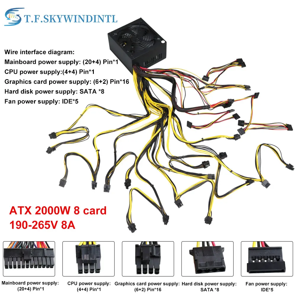 

T.F.SKYWINDINTL PSU 2000W блок питания bitman 2000W ATX Mining Power Supply ספק כוח למחשב fonte de alimentação pc блок питания