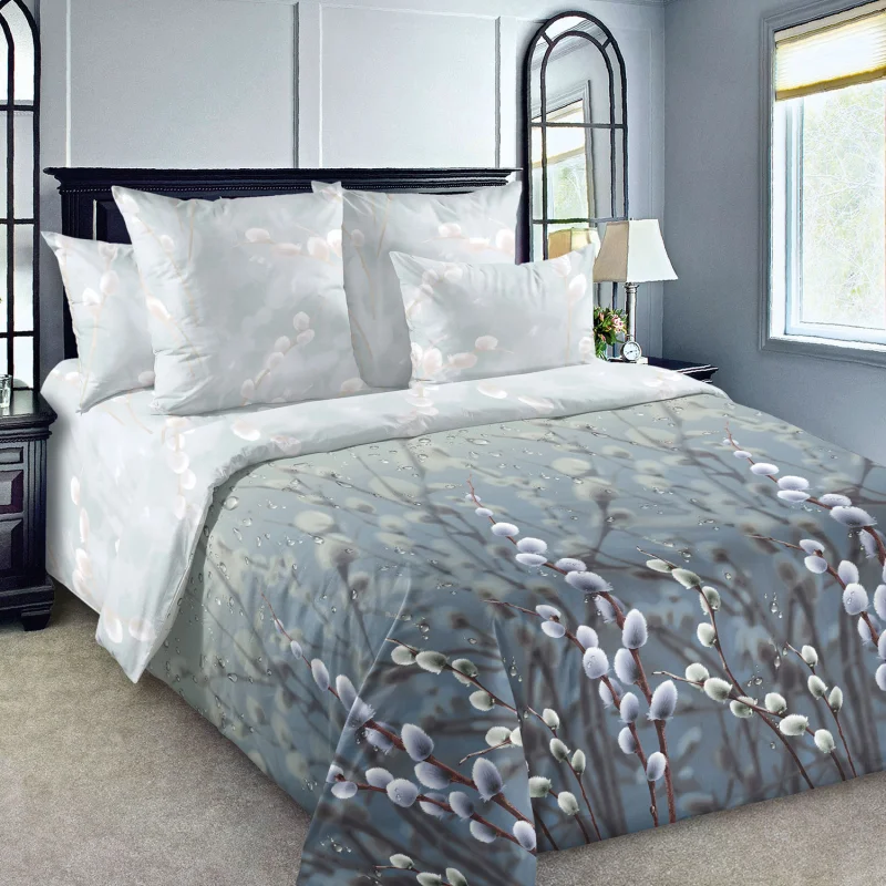 КПБ Перкаль, Постельное белье из перкаля - Весенняя капель, Размер: Евро-макси