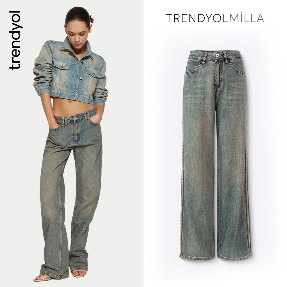 Женские широкие джинсы Trendyol с заниженной талией | AliExpress