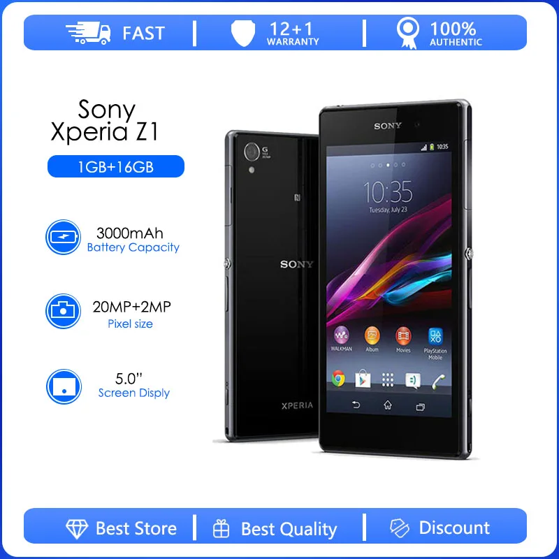 Sony Xperia Z1 C6903 Refurbished Original Unlocked Ericsson Xperia 20MP 5.0" CellPhone  WIFI Android Phone