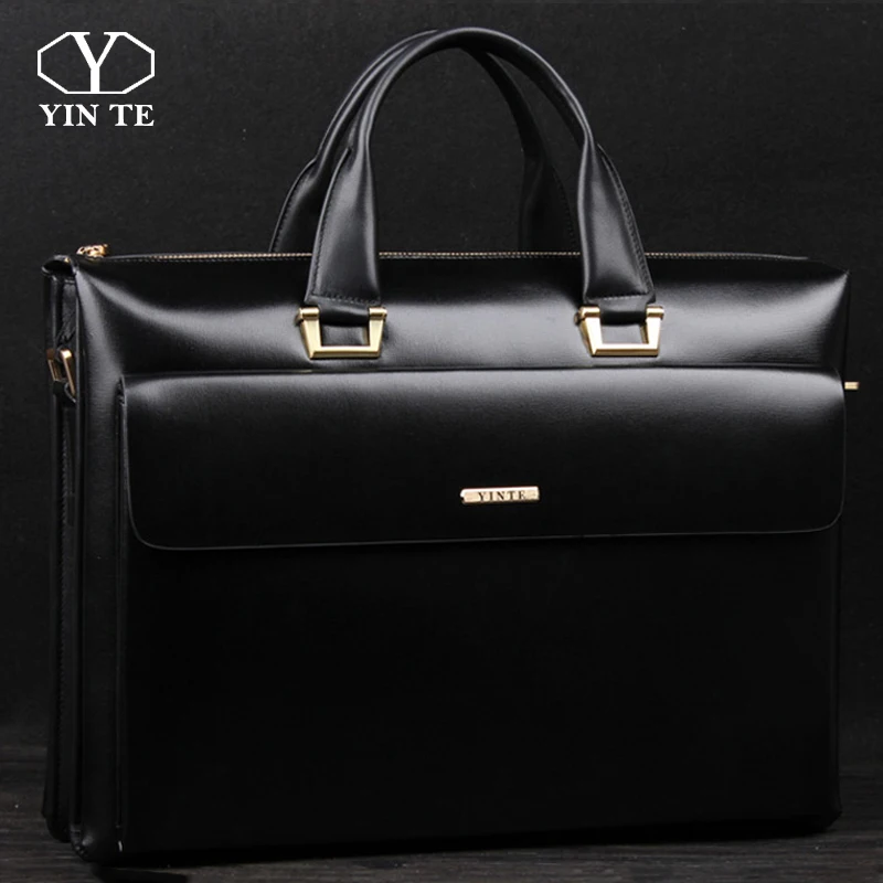 YINTE Leather Men's Briefcase Business Men Black Handbag High Quality Messenger 14inch Laptop Bag Men's Tote Portfolio Maletines