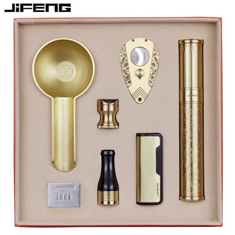 

JIFENG Cigar Cutter Lighter Set Cigar Ashtray Cigar Knife Cigarette Holder Portable Tube Cigar Drill Six-Piece Set