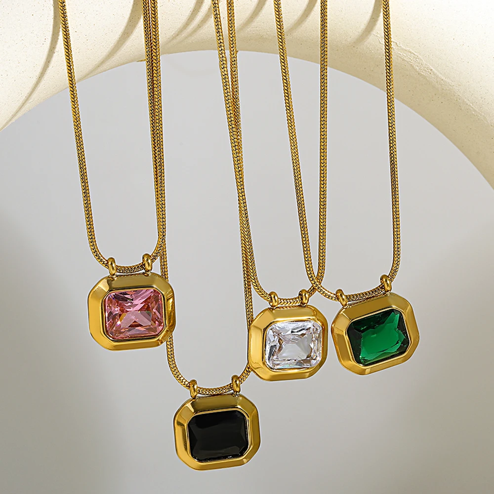 

2023 Lucky Stone Pendant Necklace For Women Girls Stylish Stainless Steel Clavicle Chain Collar Choker Zircon Jewelry Gift