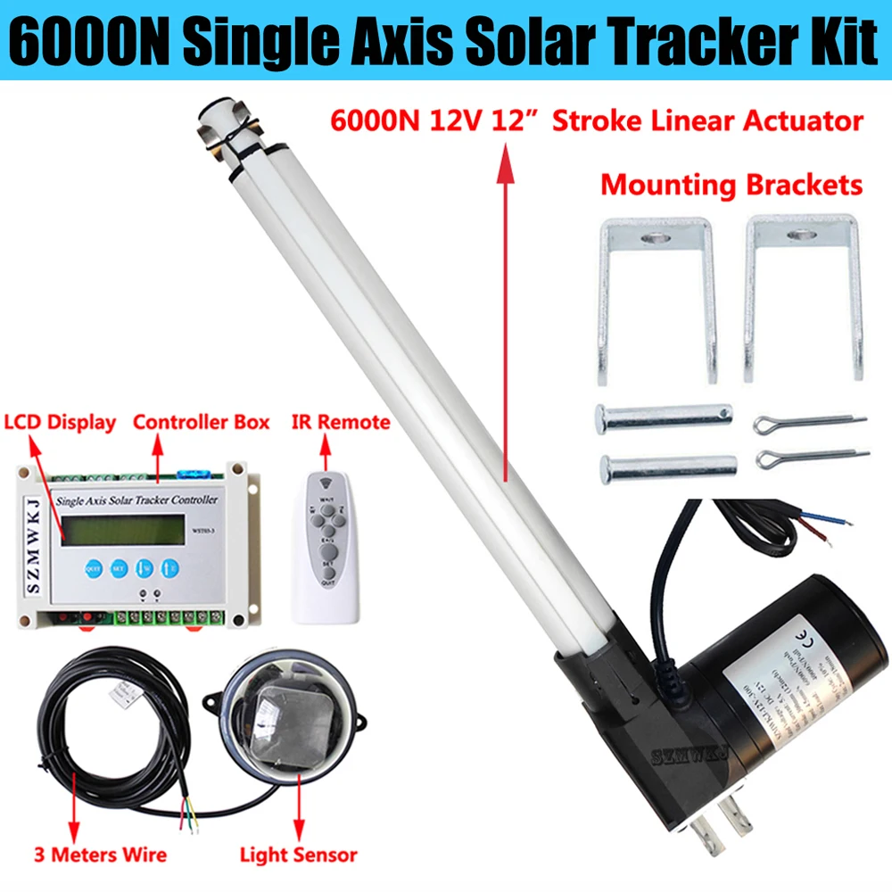 

Electronic Single Axis Complete Sunlight Tracking LCD Solar Panel Tracker Controller &12" 6000N Linear Actuator Motor &IR Remote