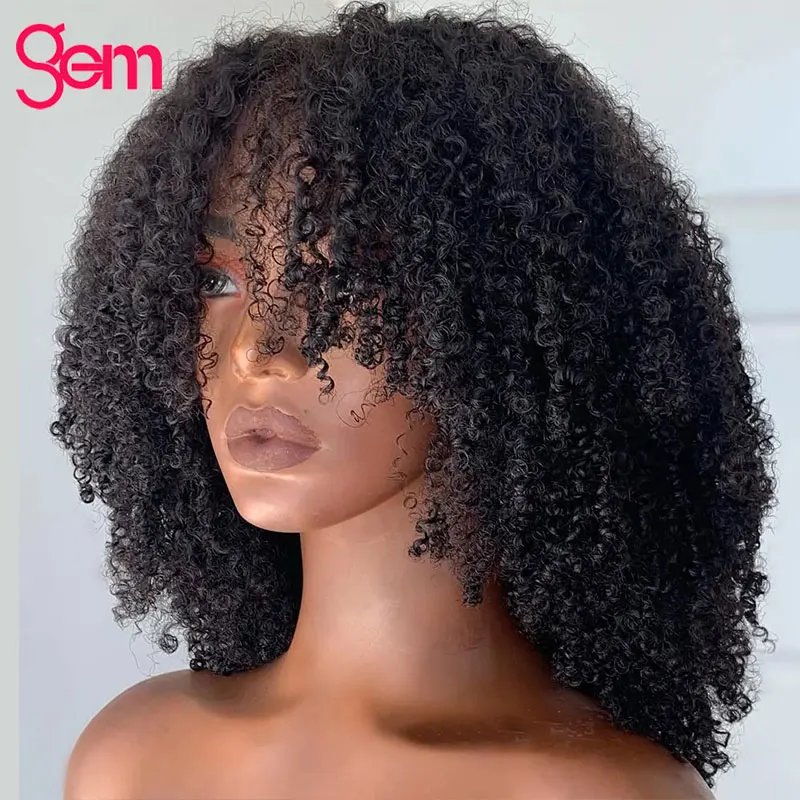 

Afro Kinky Curly Bob Wigs Short Full Machine Made Wig With Bangs For Black Women Wet And Wavy Brazilian Cheap Natural Wig Female