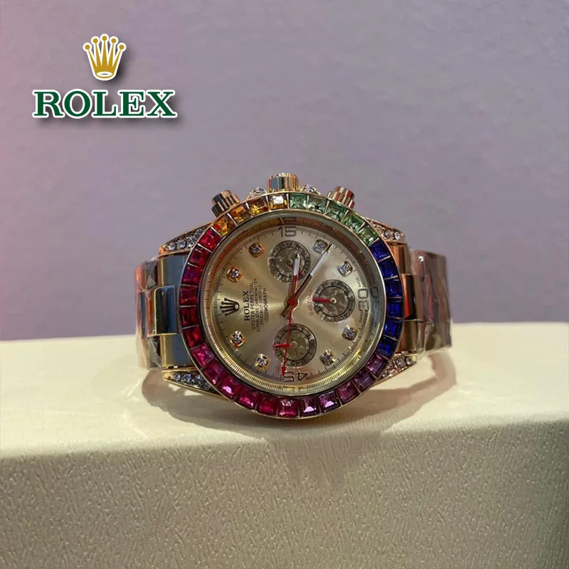Стильные часы Rolex 2024 новые модные тенденции роскошные кварцевые с радужным
