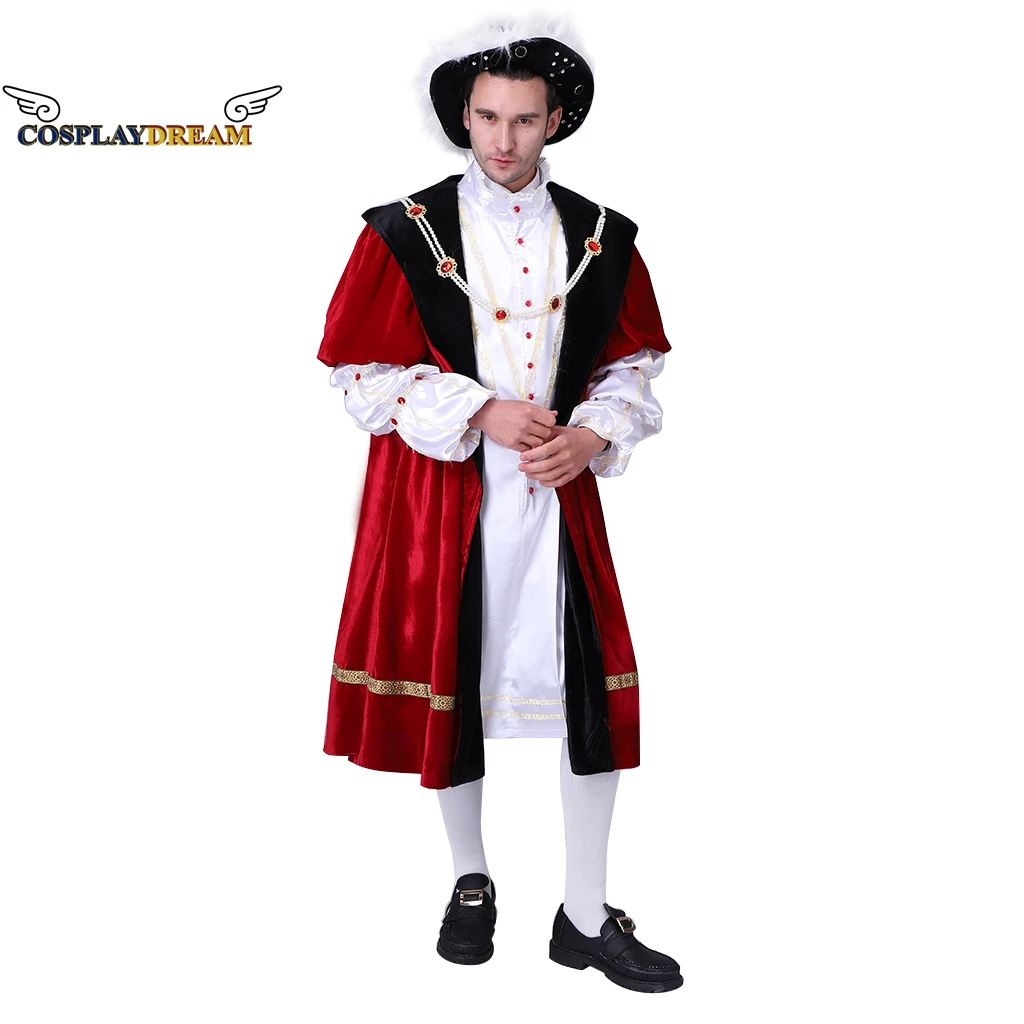 

Костюм Tudor King, лорд Генри VIII, костюм короля, полный костюм для косплея, красный костюм для двора, костюм ретро