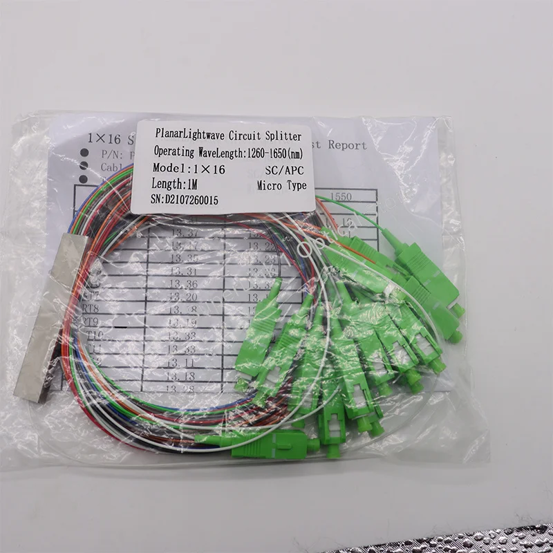 10 PCS/Lot 1X16 PLC Splitter Fiber Optic Color SC/APC SM 0.9mm G657A1 PVC 1m FTTH Fiber Optic Splitter equal scapc Free shipping