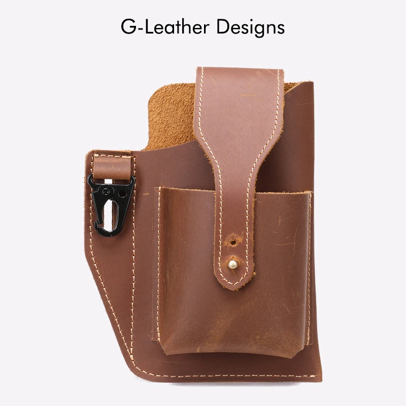 Classic Genuine Cow Leather Waist Bag For Men Crazy Horse Leather Belt Phone Bag