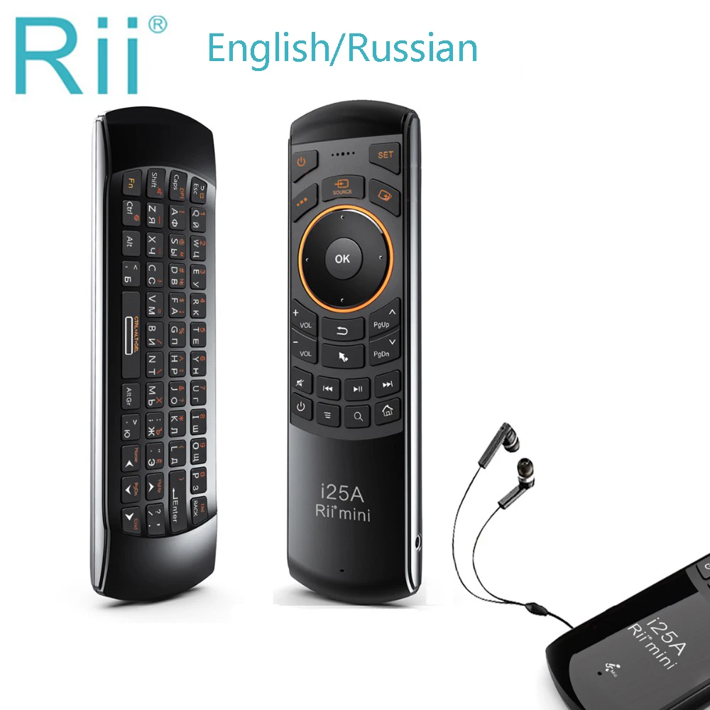 Online Rii Mini teclado inalámbrico i25A 2,4G, mando a distancia con conector para auriculares, para Smart TV, Android, TVBox, FireTV