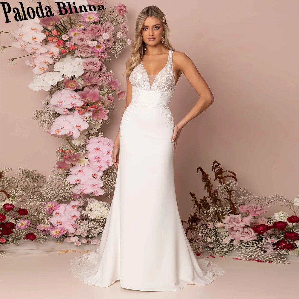 

Paloda Vintage Tank Backless Wedding Gown For Bride Lace Up Court Train Sleeveless Appliques Vestidos De Novia Brautmode