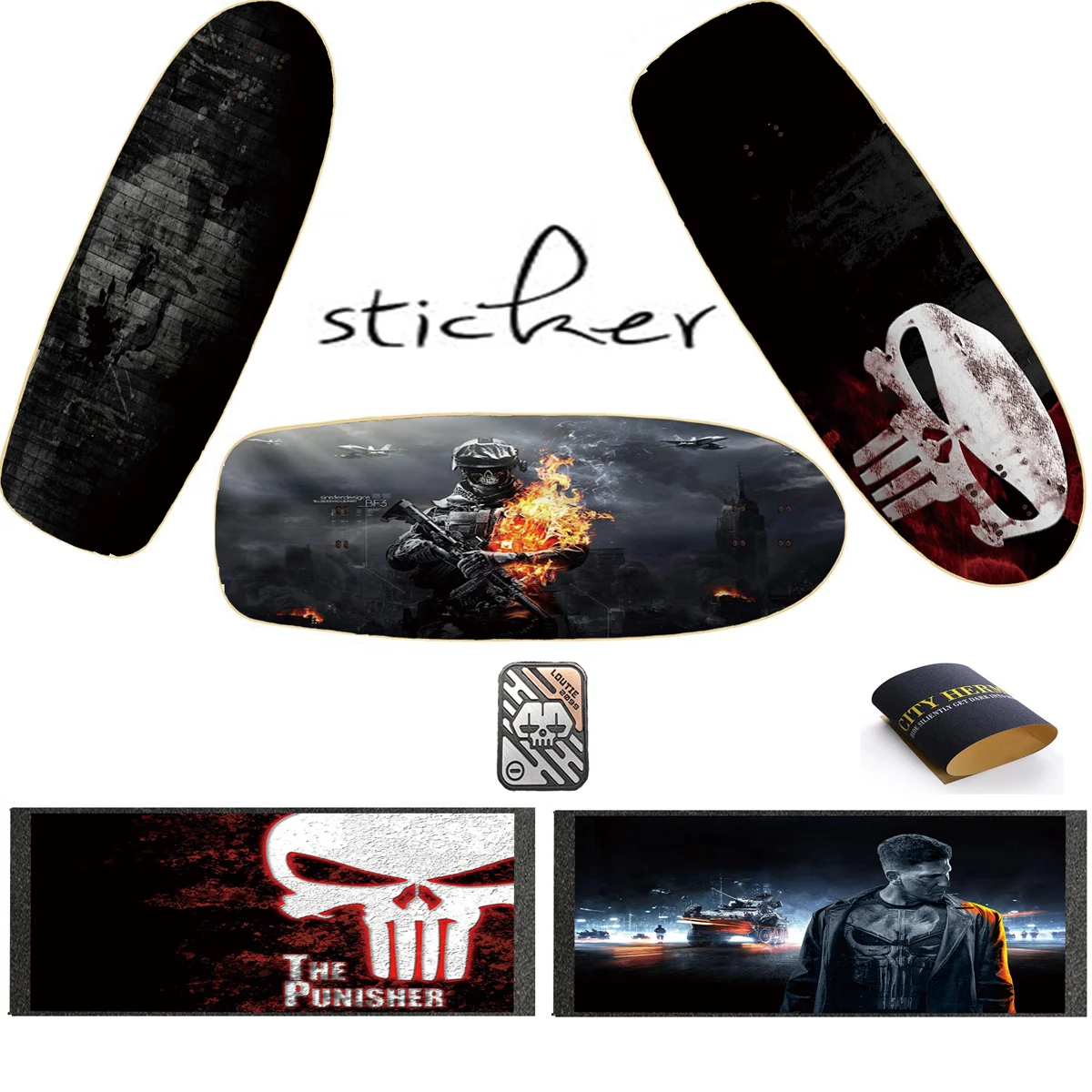 punisher sticker big84*23cm Punisher sticker Scooter Skateboard Grip Longboard Sandpaper Electric Skateboard Grip Belt sandpaper