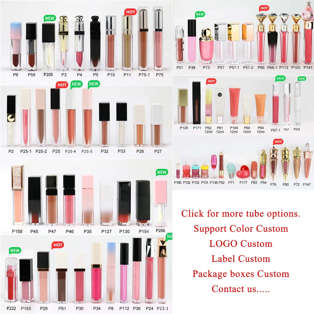 

Lip Gloss Tubes Private Label No Brand Custom Lipgloss Tube Customize Your Own Logo Low MOQ 10 PCS DC05