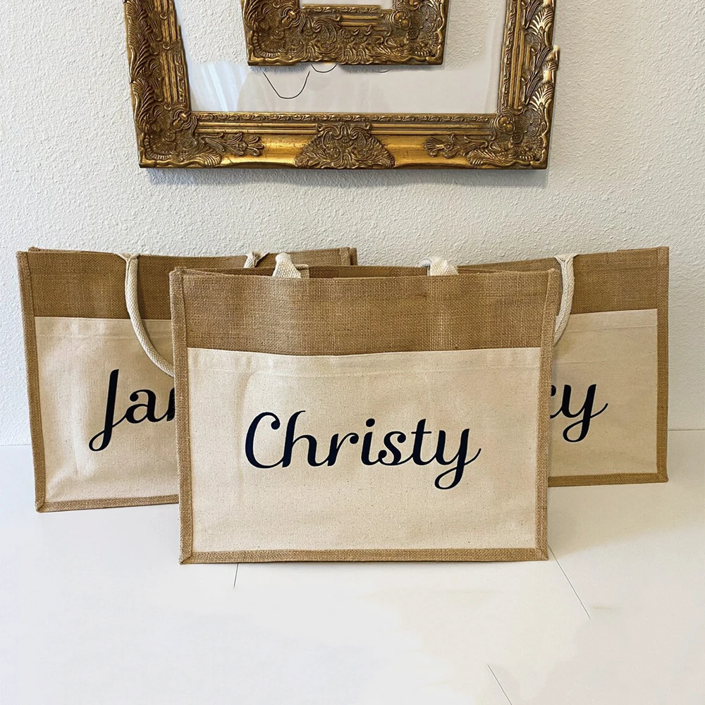 

Custom Burlap Bridesmaid Bags, Burlap Jute and Canvas Bridesmaid Bag, Jute Tote Bag, Gift for Bride, Gift for Bridesmaid