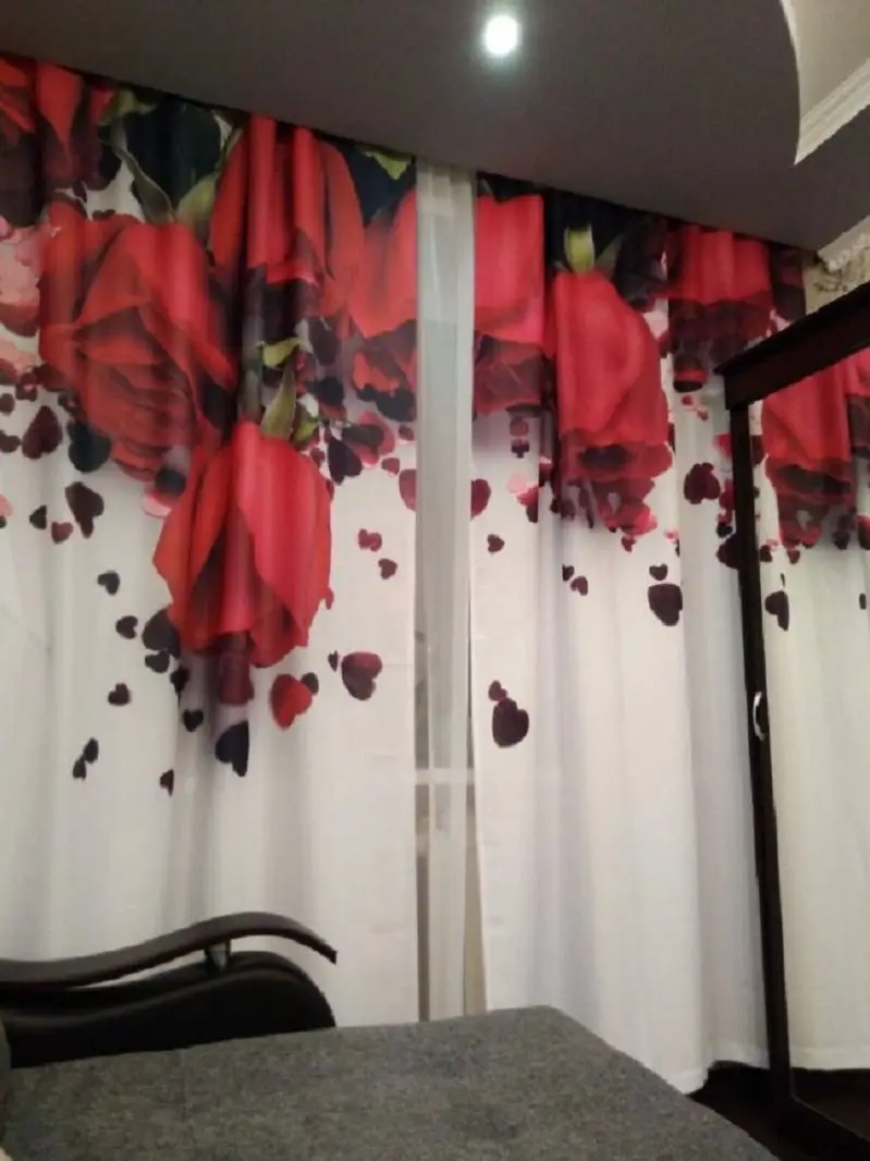 3D фотошторы Art Paula Бесплатная доставка из РФ Сатен Блэкаут Фототюль Розы в подарок