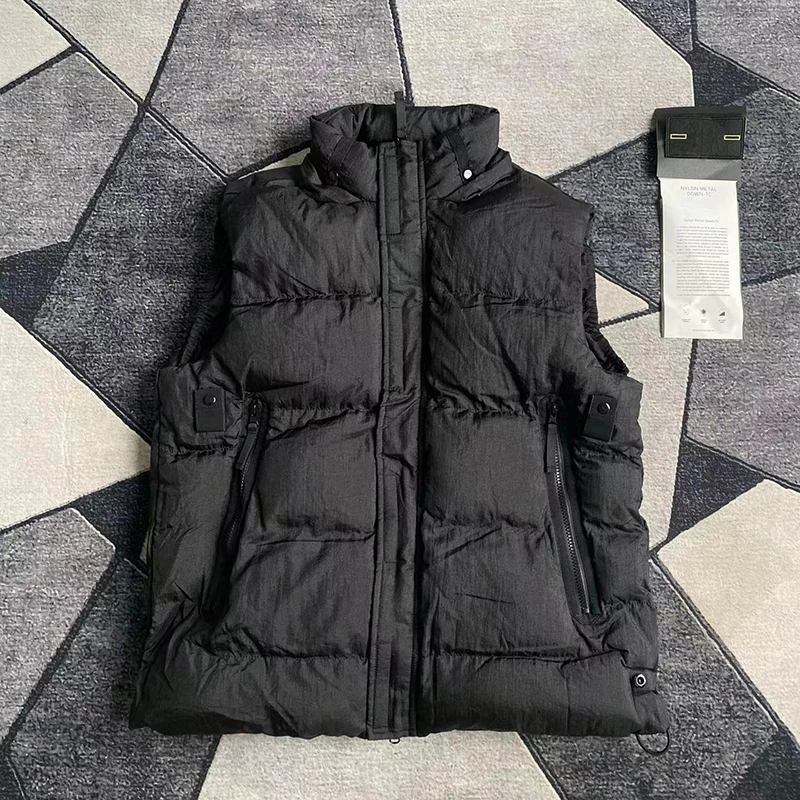Autumn Winter Mens Street Stone Vest Thickened Puff Jacket Zipper Windproof Waterproof Women Sleeveless Clothes Black Blue Green