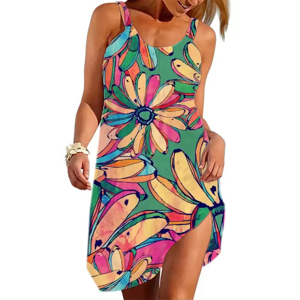 

2022 New Funny Skeleton Girl Summer Fashion Casual Sleeveless 3D Cartoon Printing Beach Skirt Ladies Loose Dress