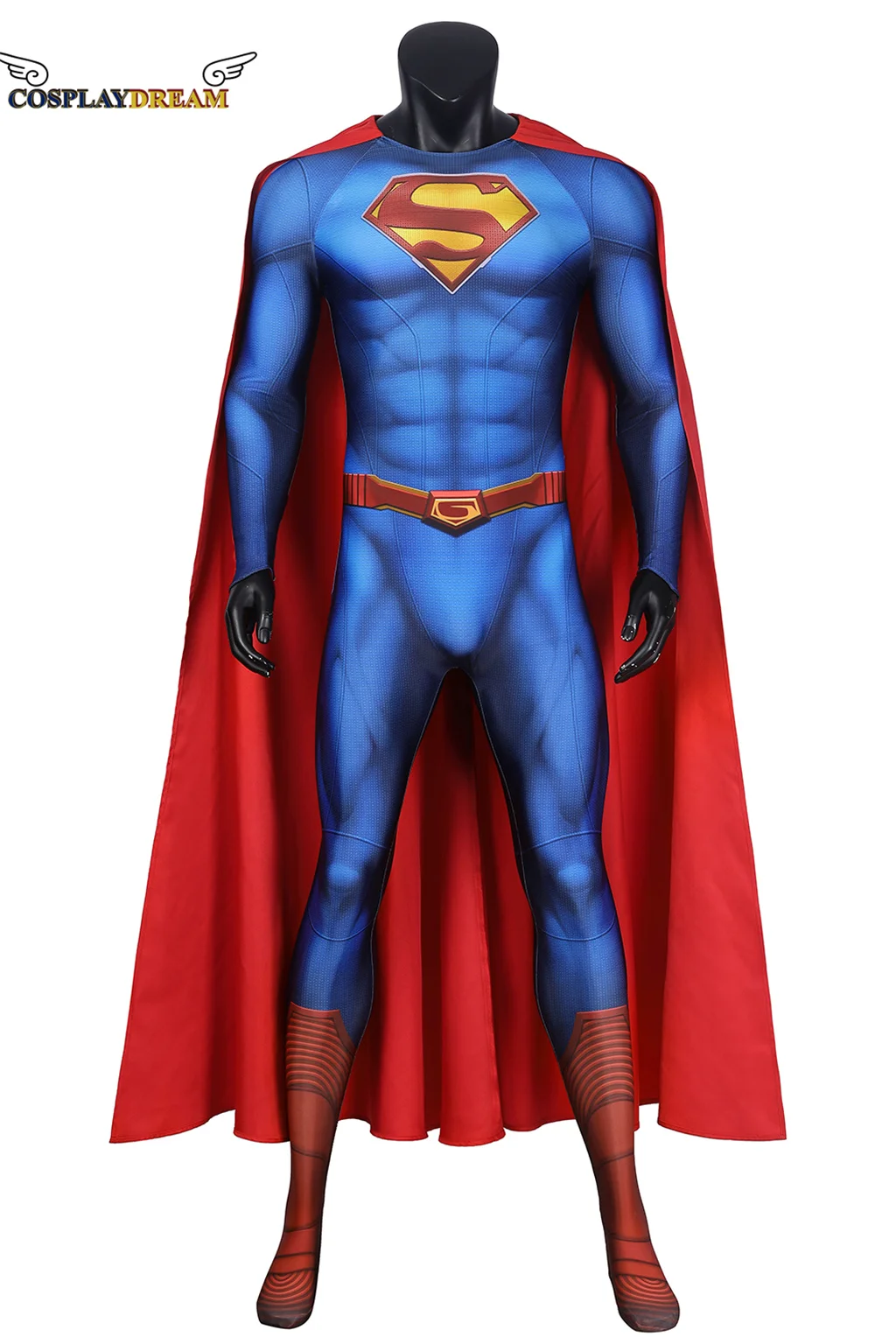 

Adult Man Superhero Costume Clark Cosplay Kent Jumpsuit and Lois Halloween Blue 3D Printing Zentai hero Bodysuit with Cape