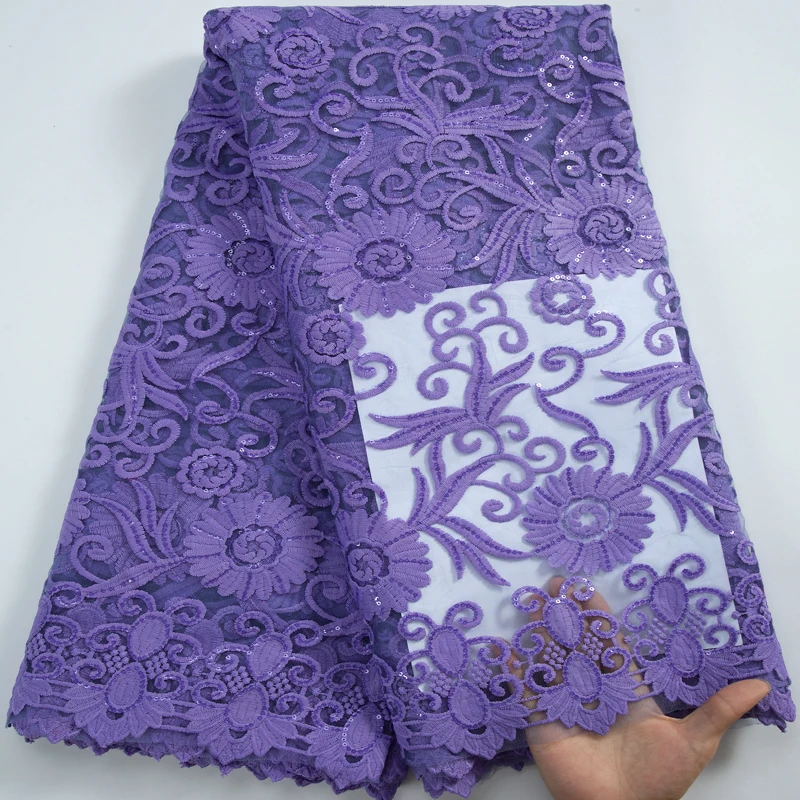 

Африканская кружевная ткань 2023 Кружевная Сетка с вышивкой французский Тюль Чистая кружевная ткань с блестками фиолетовое нигерийское кружево для вечерние платье Y3322