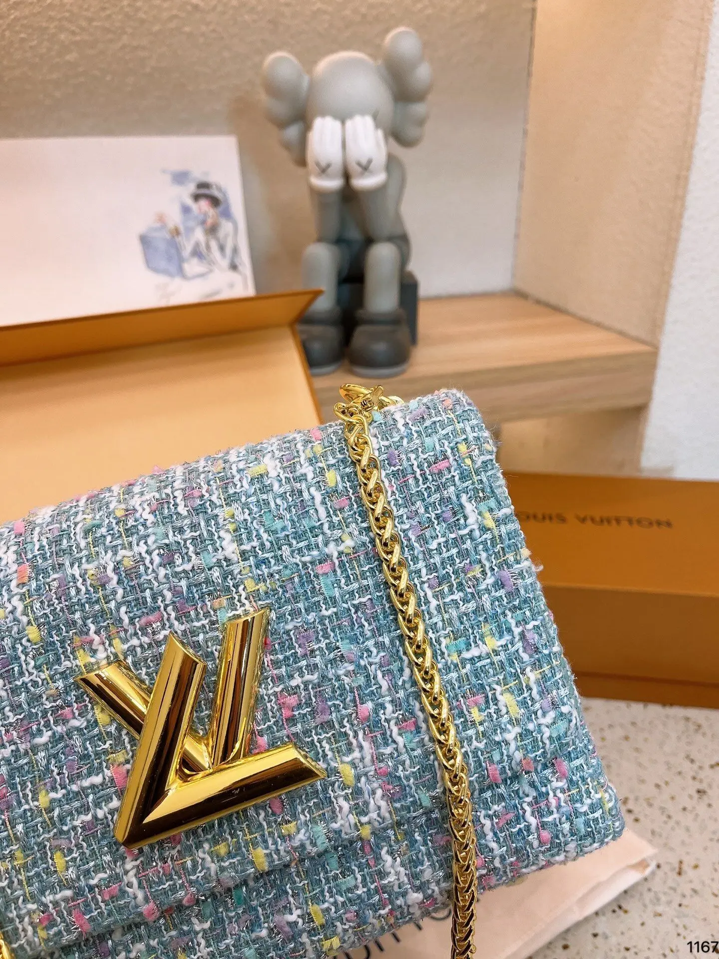 Синяя Твидовая Сумка С Цепочкой Через Плечо 23 Смx12 Смx16 См