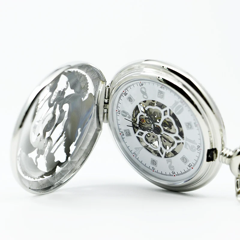 Fashion Silver Mechanical Pocket Watch Hot Selling Classic Hand Wind Casual Vintage Charm Unisex Pendant with Chain Gifts