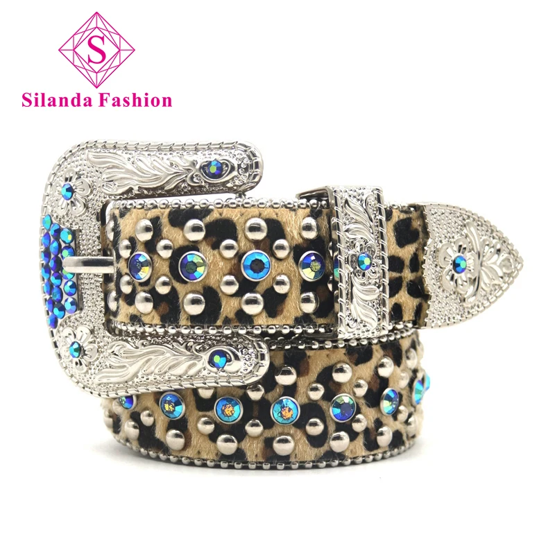 

Модные женские ремни Silanda с бусинами, цветочной пряжкой, леопардовым узором, мужские Модные кожаные ремни в стиле хип-хоп, панк