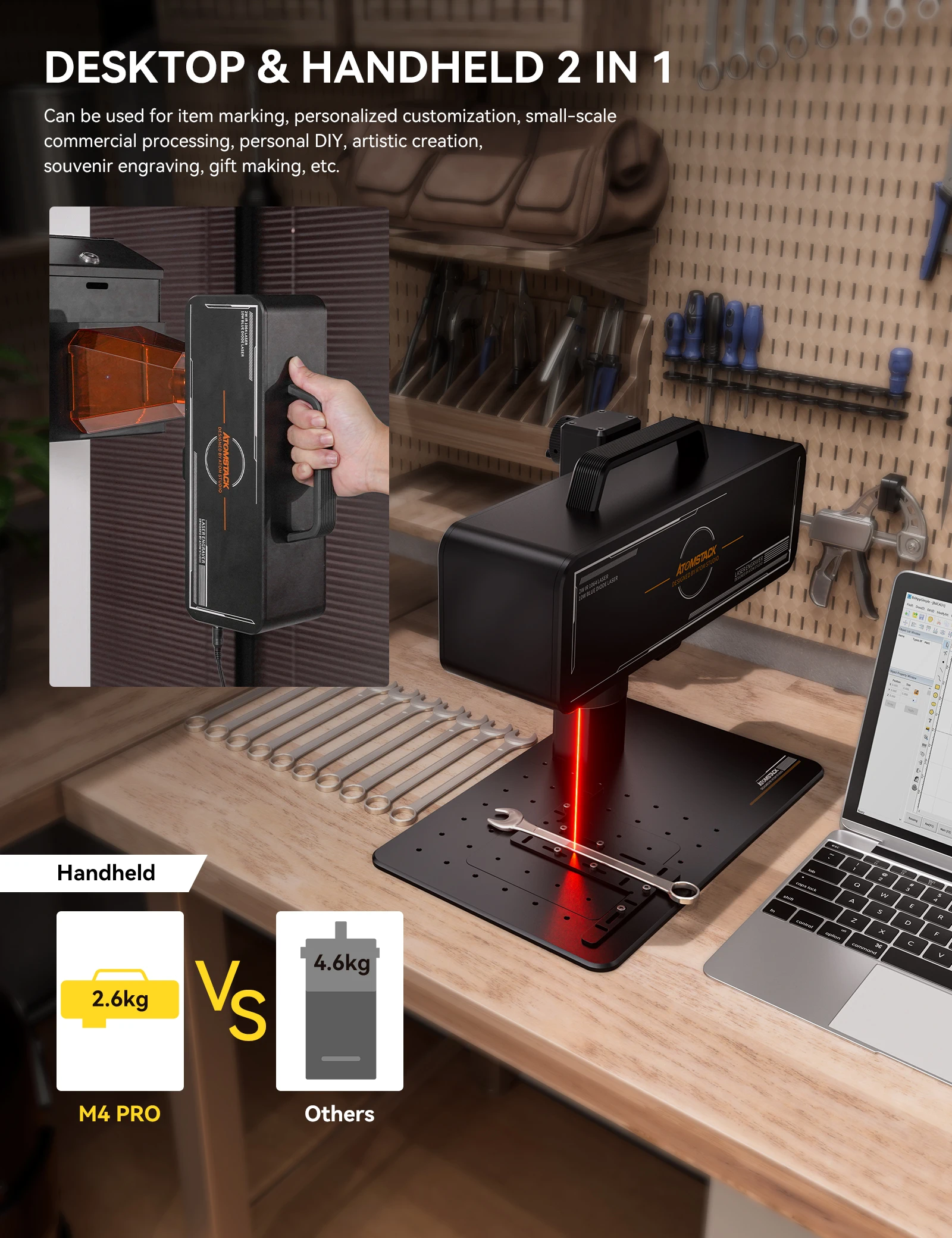Профессиональная волоконная лазерная маркировочная машина ATOMSTACK M4 Pro 2 Вт диод 10
