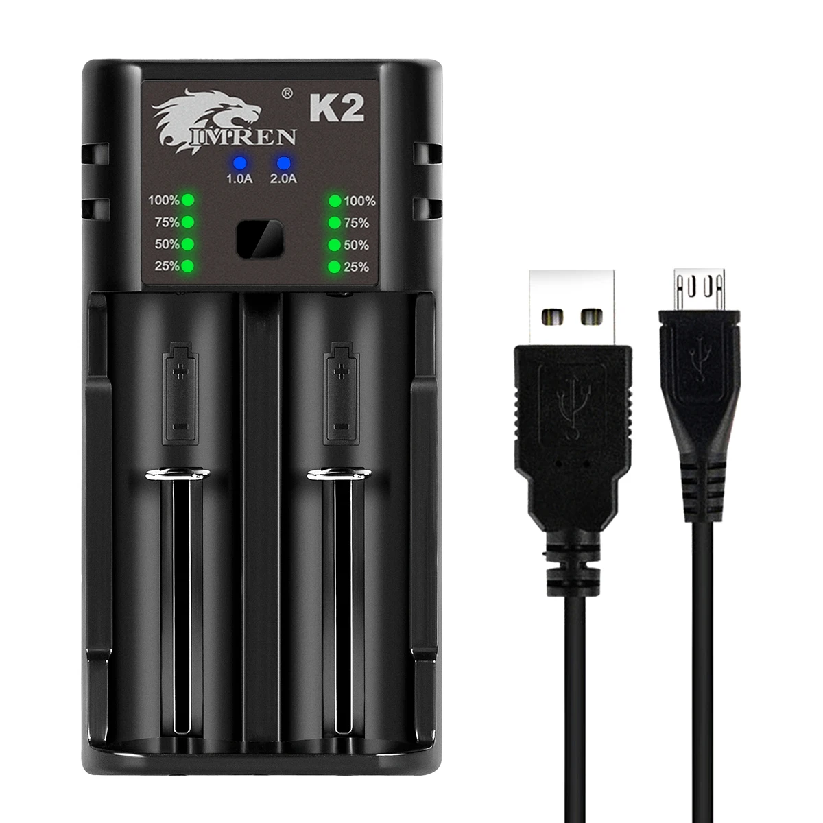 

IMREN K2 USB 5V2A Charger for Rechargeable Batteries 14500 16650 17650 18650 26650 21700 18350 A AA AAA Lithium NiMH Battery
