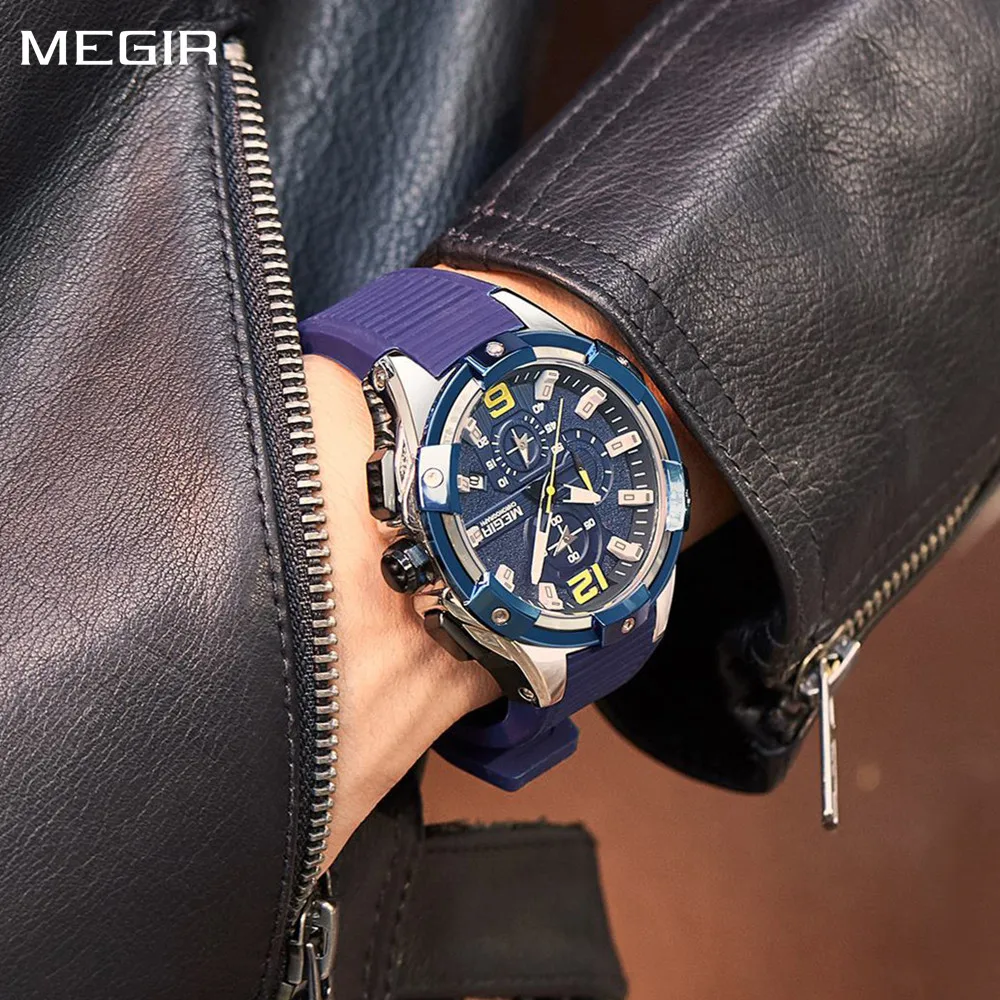 MEGIR мужские оригинальные роскошные спортивные часы с хронографом в стиле